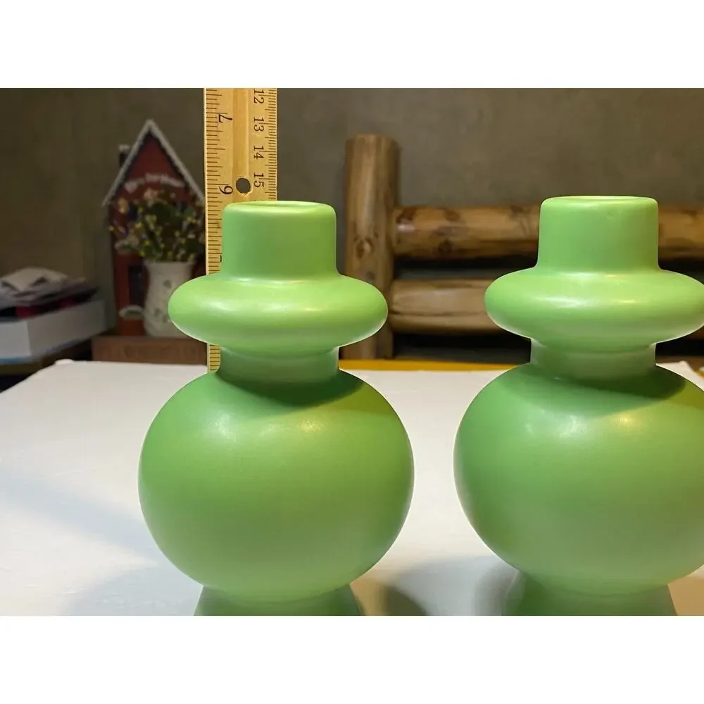 Pair of Modern Matte Green Ceramic Candle Holders Taper Candlestick